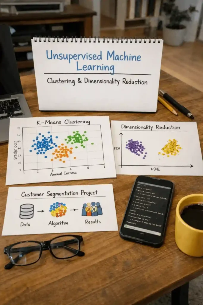 Unsupervised machine learning clustering and dimensionality reduction visualization